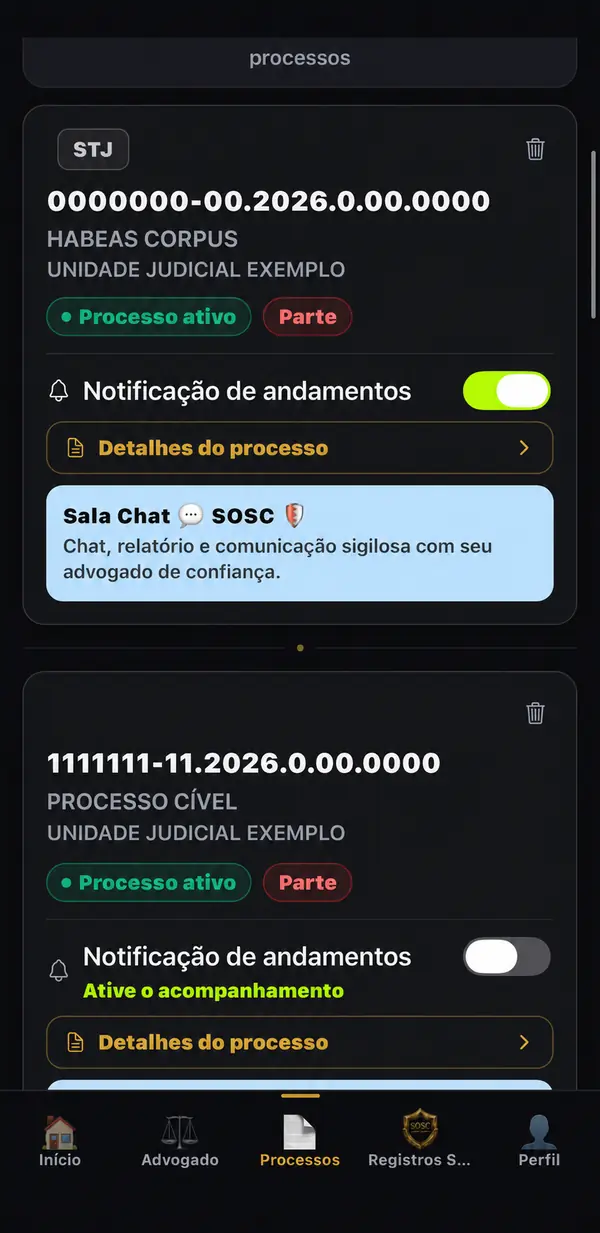 Tela do SOSC JUS: u-processos